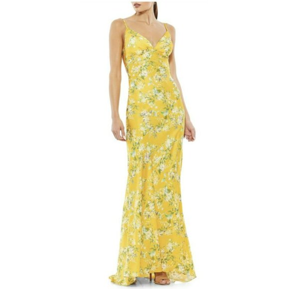 Mac Duggal Yellow Floral Backless Formal Gown Maxi Dress NWT Sz 0 - Picture 2 of 11